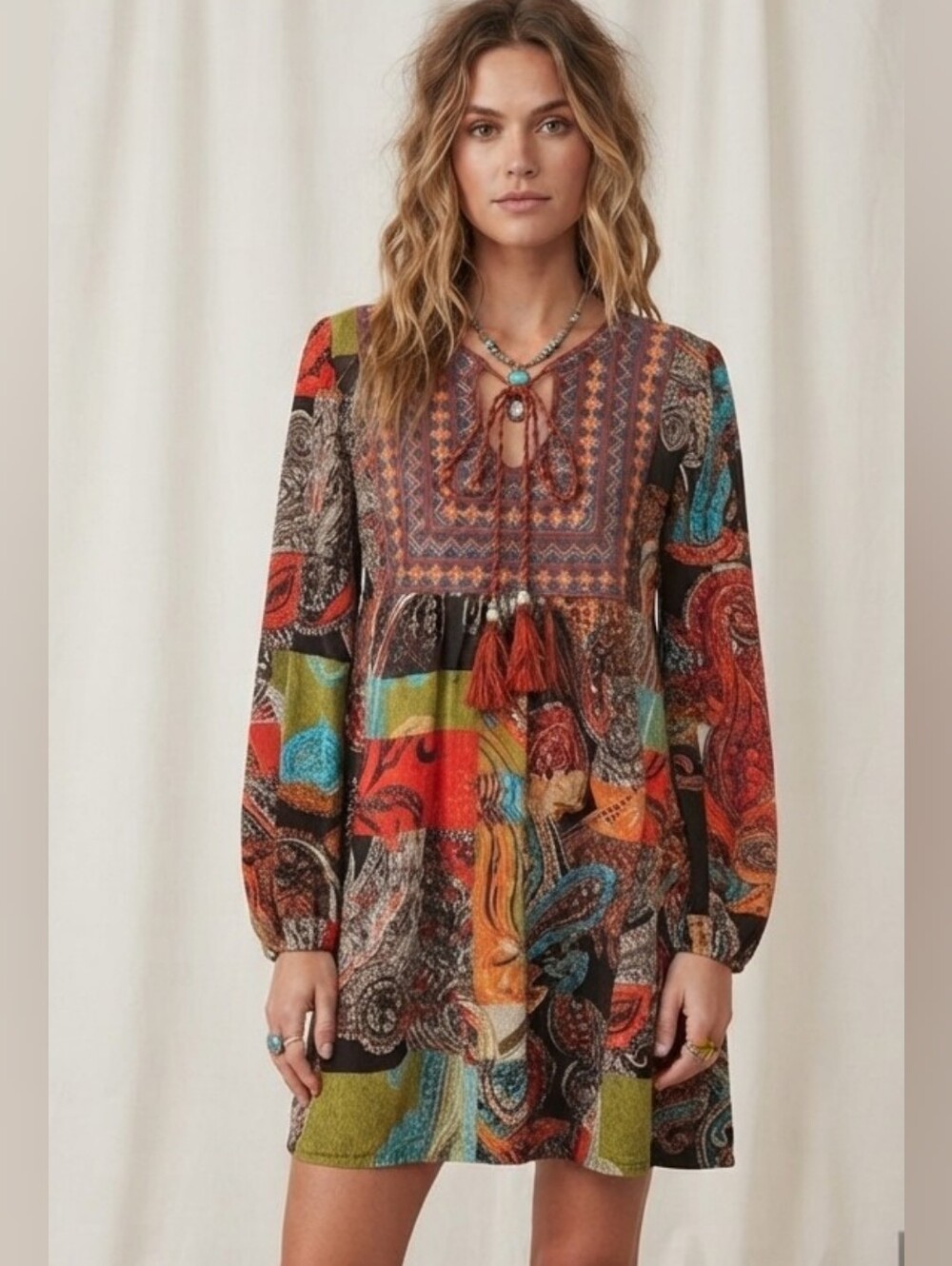 Papa Vancouver Boho Paisley Embroidered Dress / Tunic , Size Medium , EUC